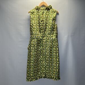 Alex Marie Dress Women’s Size 14 Sleeveless Faux Wrap Ruffle Hem Green Yellow